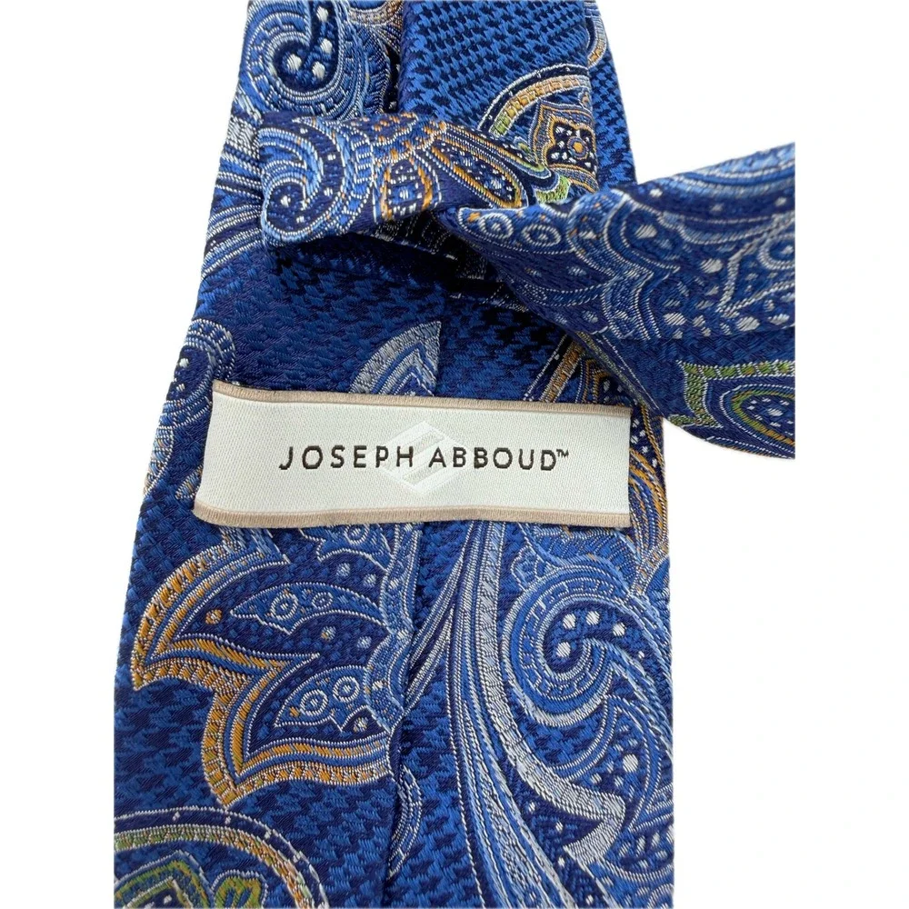 Joseph‎ Abboud Mens Silk Necktie Blue Gold Paisley Floral Pattern Formal Tie